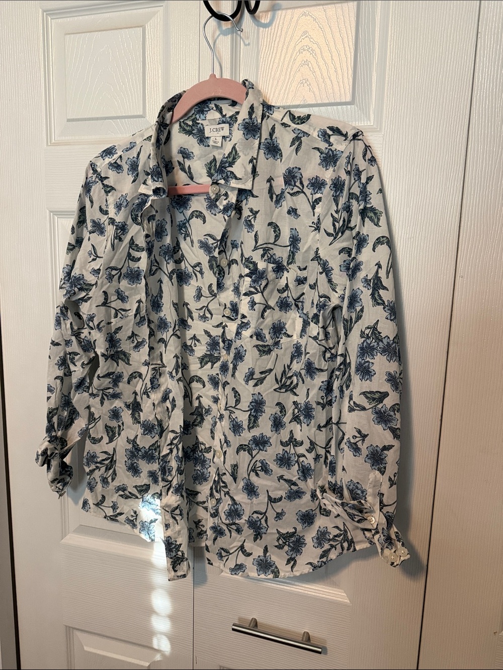 J. Crew White Button-Down Shirt with Blue Floral Print